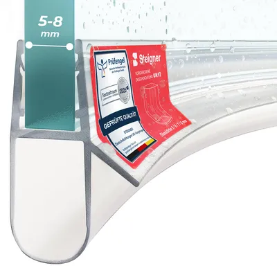 Produktbild von STEIGNER Duschtürdichtung gebogen UK17 50 cm (1 Stk.) Transparent - Duschdichtung für Runddusche oder Duschkabine Viertelkreis mit Duschtür 5-8 mm - Flexibles Material, Wasserdicht, Einfache Montage