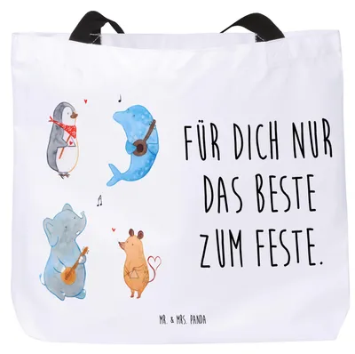 Produktbild von Mr. & Mrs. Panda Beutel Big Band - Weiß - Geschenk, Strandtasche, Laptoptasche, Lustige Sprüche, Hund, Maus, Musik, Gitarre, Pinguin, Reisetasche, Elefant, Tote Bag