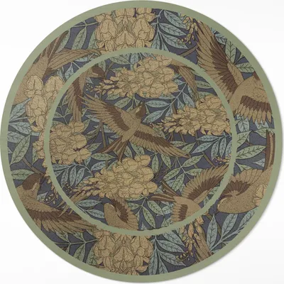 Produktbild von Vögel, Blumen und alte Blätter – Vinyl Fußmatte – Ø 150cm – Rutschfest – Pflegeleicht & Langlebig