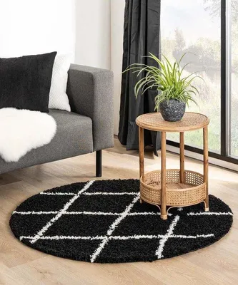 Produktbild von Unyqoos® Berber Hochflor-Teppich rund Habitat – Schwarz/Weiß Ø120 cm, 3 cm Florhöhe, 1,9 kg/m², farbecht & strapazierfähig