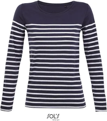 Produktbild von SOLs 03100 | Damen Shirt WomenŽs Long Sleeve Striped T-Shirt Matelot - Farbe: French Navy/White - Größe: M