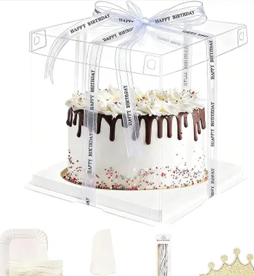 Produktbild von Tortenbox - Transparent mit Sichtfenster - Zur Aufbewahrung von Gebäck - 26x26x18 cm - 3 Stück