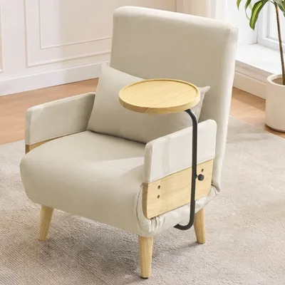 Obrázek produktu pro STILVORA Relaxační křeslo s funkcí lůžka, čalouněné skládací křeslo s dřevěnou podložkou, lounge křeslo s polštáři do obývacího pokoje, ložnice a kanceláře, béžové