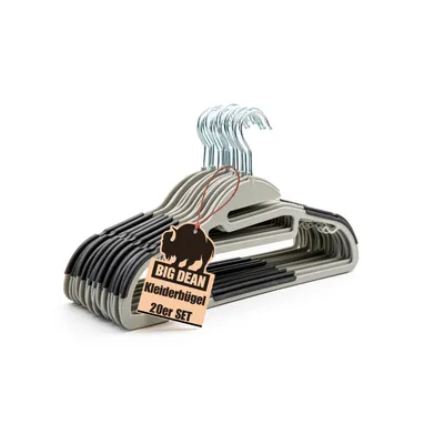 Produktbild von BigDean 20 Stück Kleiderbügel antirutsch platzsparend grau - robuste Bügel Hangers Clothes Hangers 360° drehbarer Haken
