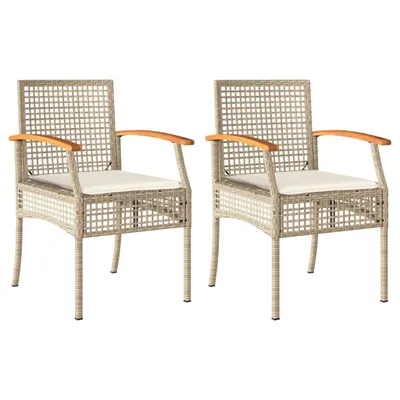 Produktbild von Gartenstühle mit Kissen 2 Stk. Beige Poly Rattan Akazienholz