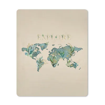 Produktbild von MuchoWow® Mauspad Mousepad Weltkarte - Türkis - Pflanzen 30x40 cm - Mousepads - Maus Mat - Pad - Mausunterlage - Mausmatten