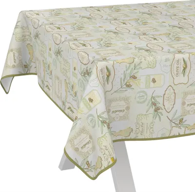 Produktbild von Tischdecke Landhaus Oliven Pastelgrün 100x140cm mit Band-Kante Wachstuch abwaschbar