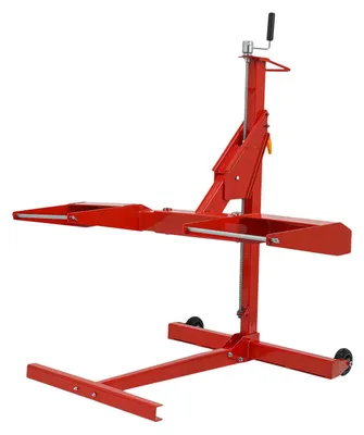 Image de Cric pour tondeuse à gazon/tracteur de jardin - Acier au carbone Q235 - Capacité de charge 340 kg - Hauteur de levage 0–62 cm - Écartement réglable 0–25 cm - Avec 2 roues - Rouge