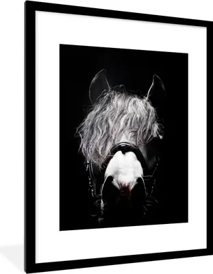 Produktbild von MuchoWow® MuchoWow® Gerahmtes Poster Pferd - Porträt - Schwarz - Weiß 60x80 cm - Poster mit zchwarzem Bilderrahmen - Wohnzimmer - Dekorationen - Prämie