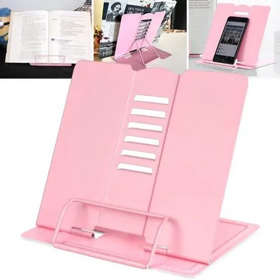 Immagine prodotto di Ibenzoa®: Supporto per libri regolabile e pieghevole in acciaio inossidabile – 6 angoli di inclinazione, ergonomico per libri e tablet, dimensioni 21 x 22 cm