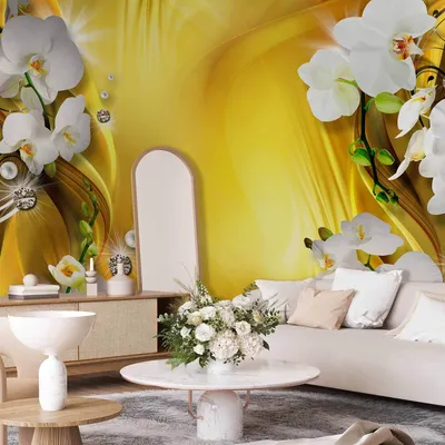 Produktbild von Vlies Fototapete - Orchid in Gold 400x280 cm Blumen b-A-0223-a-b