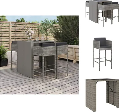 Produktbild von vidaXL 5-tlg. Gartenbar-Set mit Kissen Grau Poly Rattan - Gartenmöbel-Sets