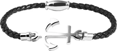 Produktbild von Akzent Geflochtenes Armband aus Echtleder und Edelstahl in Schwarz