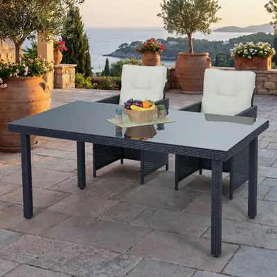 Produktbild von Poly-Rattan Gartentisch Cava, Esstisch Tisch mit Glasplatte, 160x90x74cm  anthrazit