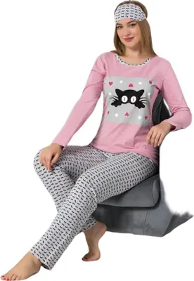 Produktbild von Damen Pyjama-Set 2-teilig Langarm Shirt Schlafanzug Nachtwäsche Baumwolle 2390