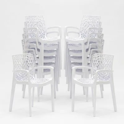 Produktbild von 22er Set Gruvyer Arm Grand Soleil Stühle poliertem Polypropylen mit Armlehnen - Weiß