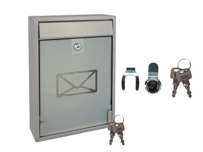 Produktbild von Wandbriefkasten Stahl satinierte Tür Postkasten mit Sichtfenster & Ersatzschloss