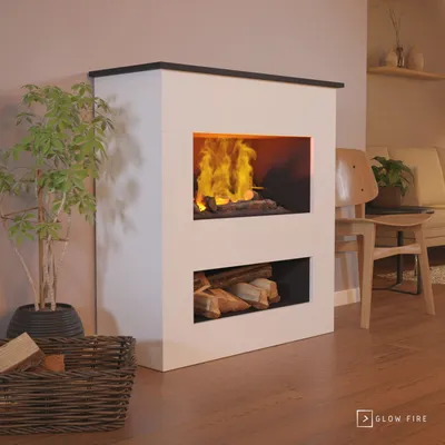 Produktbild von GLOW FIRE Elektrokamin 'Brecht' | Wasserdampf Kamin mit OMC 600 inkl. Holz in weiß | HxBxT: 110x100x50 cm