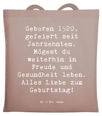 Produktbild von Mr. & Mrs. Panda Beutel Spruch 1920 Geburtstag - Braun Pastell - Geschenk, festival tasche, Alter, Jutebeutel, Stoffbeutel, liebevolles, Happy Birthday, Jubiläum
