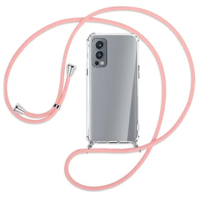 Produktbild von Handykette Backcover-Schutzhülle mit Band (Metall silberfarben) für OnePlus Nord 2 5G - rosa