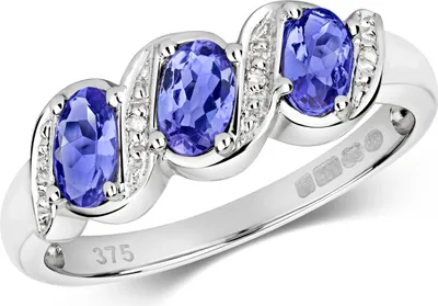 Produktbild von Stylischer 9 Karat (375) Weißgold Trilogie Damen - Diamant Ring Brillant-Schliff H - PK mit Tansanit, 54 (17.2); TRS28769RSN