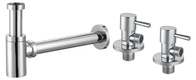 Produktbild von sanicomfort Design Siphon Universal für Waschbecken & Waschtisch mit Eckventilen chrom
