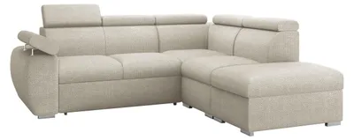 Produktbild von MIRJAN24 Ecksofa Boston 2RR1P, Eckcouch mit zwei Bettkästen und Schlaffunktion, Verchromte Metallfüße, Einstellbare Kopfstützen (Farbe: Flow 03, Seite: Rechts 2R+R+1P(65)+PUFAP)
