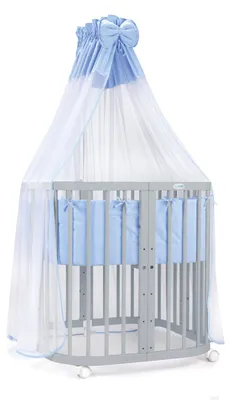Produktbild von Waldin Babybett Kinderbett 7in1 mit Matratze, mitwachsendes Kinder-Bett,Stoffe blau,Holz grau
