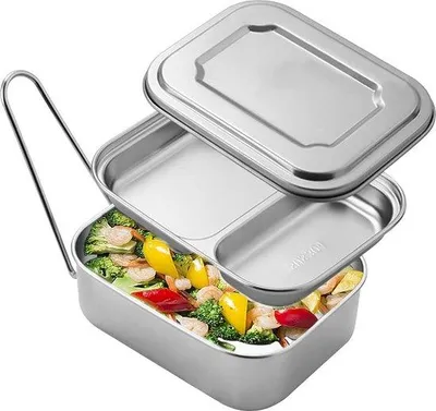 Immagine prodotto di Contenitori in acciaio inossidabile, a doppio strato, 850 ml, a 3 scomparti, senza BPA, per snack