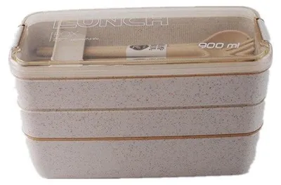 Image de Boîte à lunch - 3 étages - beige - 900 ml