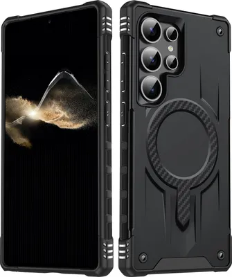 Produktbild von Magnetisch Hülle für Samsung Galaxy S24 Ultra, Dual Layer PC TPU Stoßfest Handyhülle Schwarz