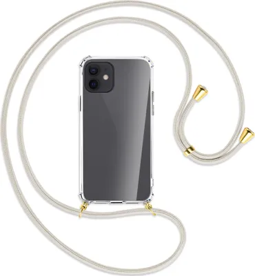 Produktbild von Handykette Backcover-Schutzhülle mit Band (Metall goldfarben) für Apple iPhone 12, 12 Pro - broken white