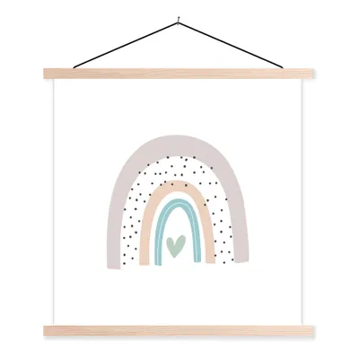 Produktbild von MuchoWow® Textilposter Regenbogen - Herz - Pünktchen - Kinder - Kinder 60x60 cm mit holzfarbenen Rahmen - Wanddekoration