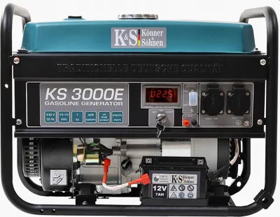 A teal and black gasoline generator is shown from the front.