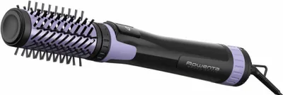 A black and purple rotating hot air brush with a white background.