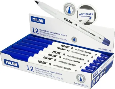 Image de Feutres Bleus Tableau Blanc Milan Pointe Fine 3,7mm, Encre Effaçable - Milán