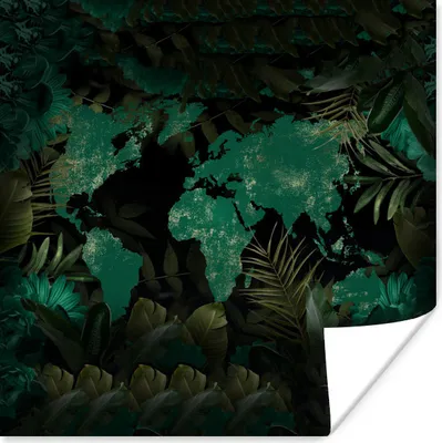 Produktbild von MuchoWow® Poster Weltkarte - Grün - Pflanzen 50x50 cm - Wohnzimmerdekoration