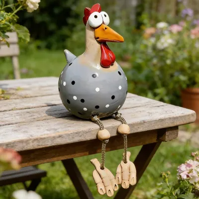 Keramik-Huhn-Dekoration, 9x9x15 cm, grau, für Garten und Terrasse