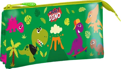 Obrázek produktu pro Kids Euroswan | Penál Crazy Dino - 21 cm - Tři přihrádky - Vysoce kvalitní polyester