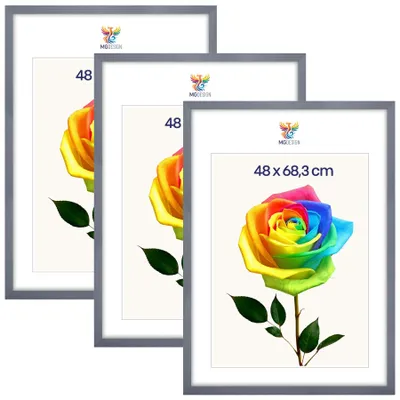 Produktbild von MG Design 3er Set Bilderrahmen Grau 48x68,3 cm - Posterrahmen Echtholz mit Acrylglas, stabile Wandaufhängung, hoch/quer
