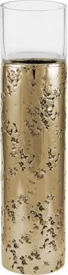 Produktbild von Kaheku Windlicht Loukia antik gold Aluminium mit Glasaufsatz, Durchmesser 7,5 cm, Höhe 25 cm  99990365