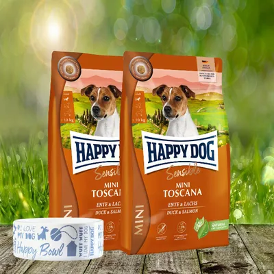 Produktbild von Happy Dog Sensible Mini Toscana 2 x 4 kg + Happy Dog Futternapf geschenkt