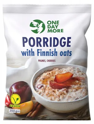 Produktbild von OneDayMore | Finnische Haferflocken Porridge Pflaume Kirsche | Ballaststoffreiches Frühstück mit Zimt und Kardamom 350 g