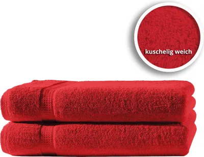 Produktbild von 2er Set Gästetücher Handtücher Duschtücher Badetücher Frottee 100% Baumwolle, Farbe:Rot, Größe:Gästetücher 30x50 cm