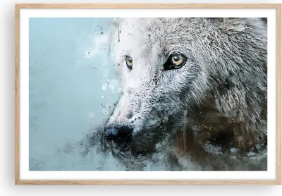 Produktbild von Gerahmtes Poster - Rahmen in heller Eiche - Weiß Der Wolf Bild - 91,5x61 cm - Wand Bild - Wanddeko - Wandbilder - Kunstposter - Wandposter - Bilderrahmen - Bilder - Kunstdruck - P2NAA91x61-4623