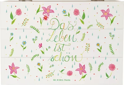 Produktbild von Mr. & Mrs. Panda Geschenkbox Blumen Leben 22 x 15 cm - Geschenk, Spruch über Das, Dekoration, Ist schön, Holzbox, Blümchen, Box, fotobox, glücklich sein, Motivation