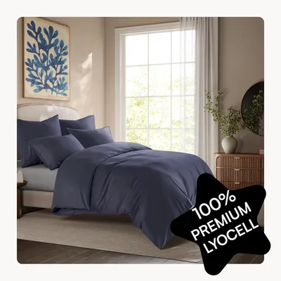 Bettwäsche Set 200x200 + 80x80 cm, Lyocell, Navy, Reißverschluss