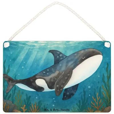 Produktbild von Mr. & Mrs. Panda Schild Orca Design DIN A4 - Weiß - Geschenk, wandtafel, Arbeit, Büro, Türschild, Neustart, Wal, Wandbild Holz, Meer, Holzschild, Orcas, Dekoschild
