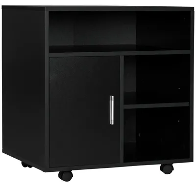 Produktbild von Multifunktionaler Bš¹roschrank mit Rollen und Regalb?den mit viel Stauraum, 60 x 50 x 65,5 cm, Schwarz