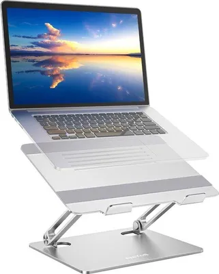 Obrázek produktu pro Uniqoos® – Stojan na notebook, nastavitelná podpora pro notebooky o velikosti 10–15 palců, design ve tvaru písmene Z, hliníková slitina, silikonové podložky, perforovaný povrch, stříbrná barva